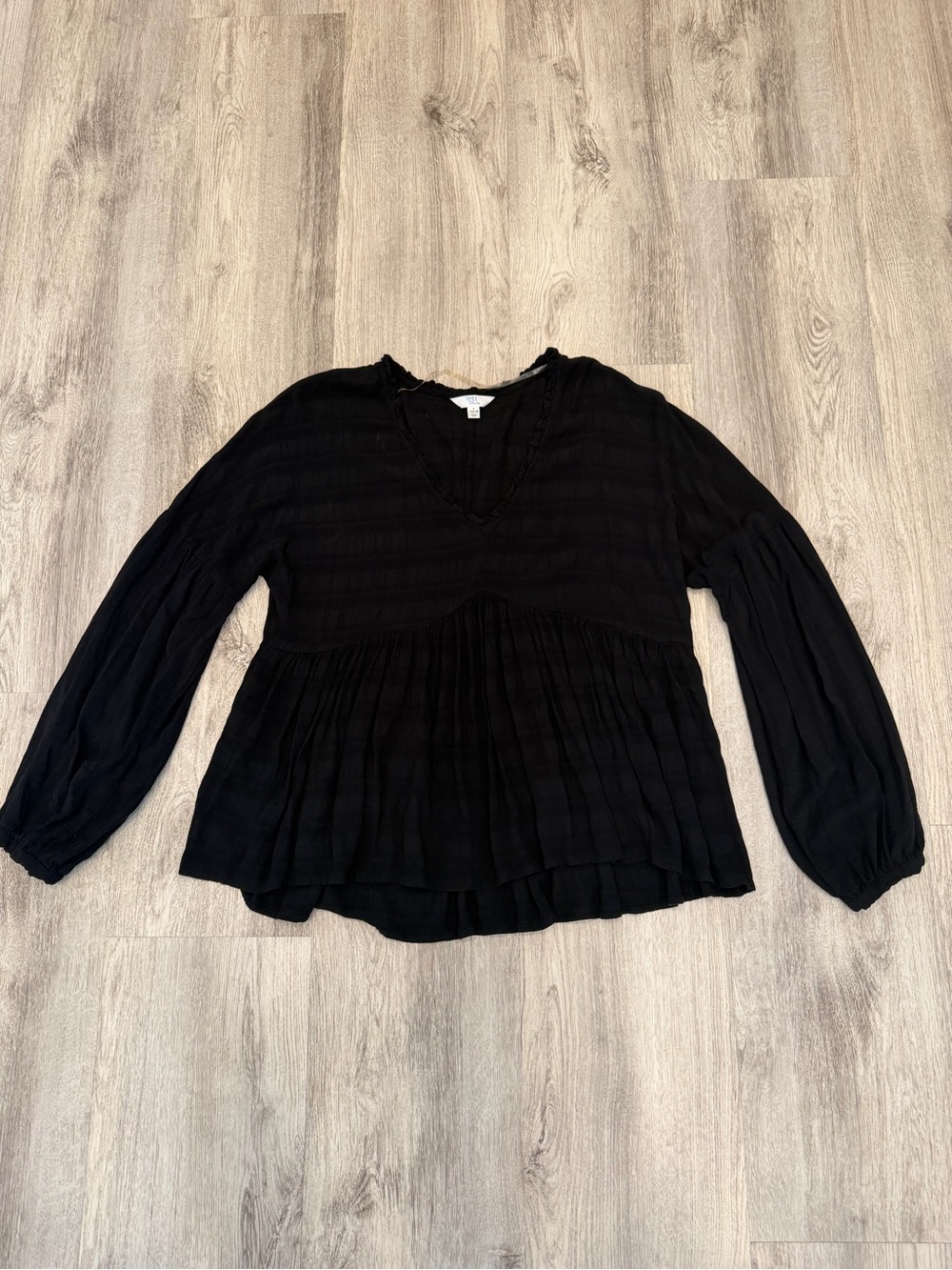 Time and Tru Large Black Babydoll Peasant Blouse Cottagecore